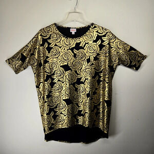 LuLaRoe Oversized Dolman Black Gold Roses Size M Fairy Grunge‎ WhimsiGoth Fairy